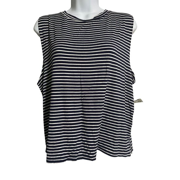Navy & White Striped Sleeveless Top Womens M Lovers of Hyoumanity - Picture 1 of 5
